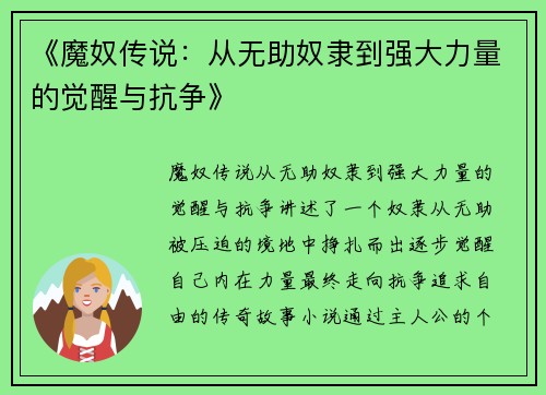 《魔奴传说:从无助奴隶到强大力量的觉醒与抗争》